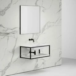 Aria Vanity Unit With Stone Basin (Matte Black Frame 900mm) -LUSSOSTONE Shop aria vanity unit with stone basin matte black frame 900mm p2551 14626 image
