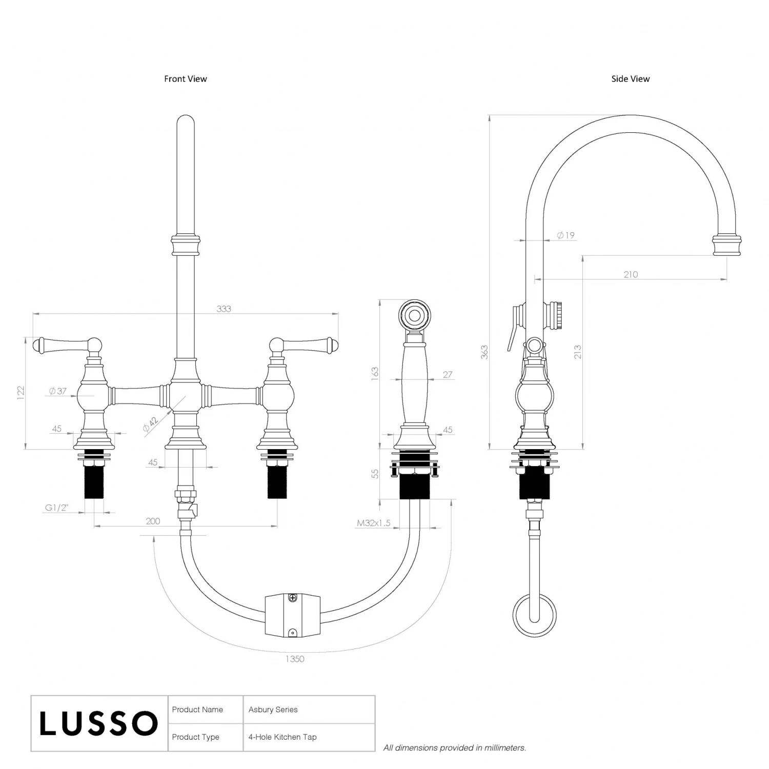 Asbury 4-hole Traditional Kitchen Tap Aged Bronze 7 Asbury 4-hole Traditional Kitchen Tap Aged Bronze - Image 5
