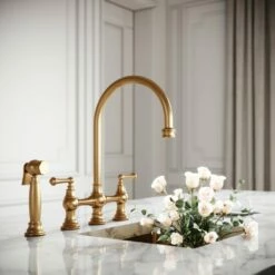 Asbury 4-hole Traditional Kitchen Tap Brushed Gold -LUSSOSTONE Shop asbury 4 hole traditional kitchen tap brushed gold p4679 26243 zoom