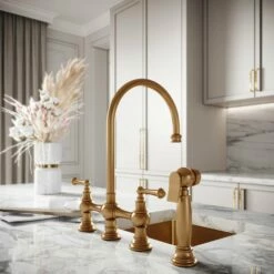 Asbury 4-hole Traditional Kitchen Tap Brushed Gold -LUSSOSTONE Shop asbury 4 hole traditional kitchen tap brushed gold p4679 26244 zoom