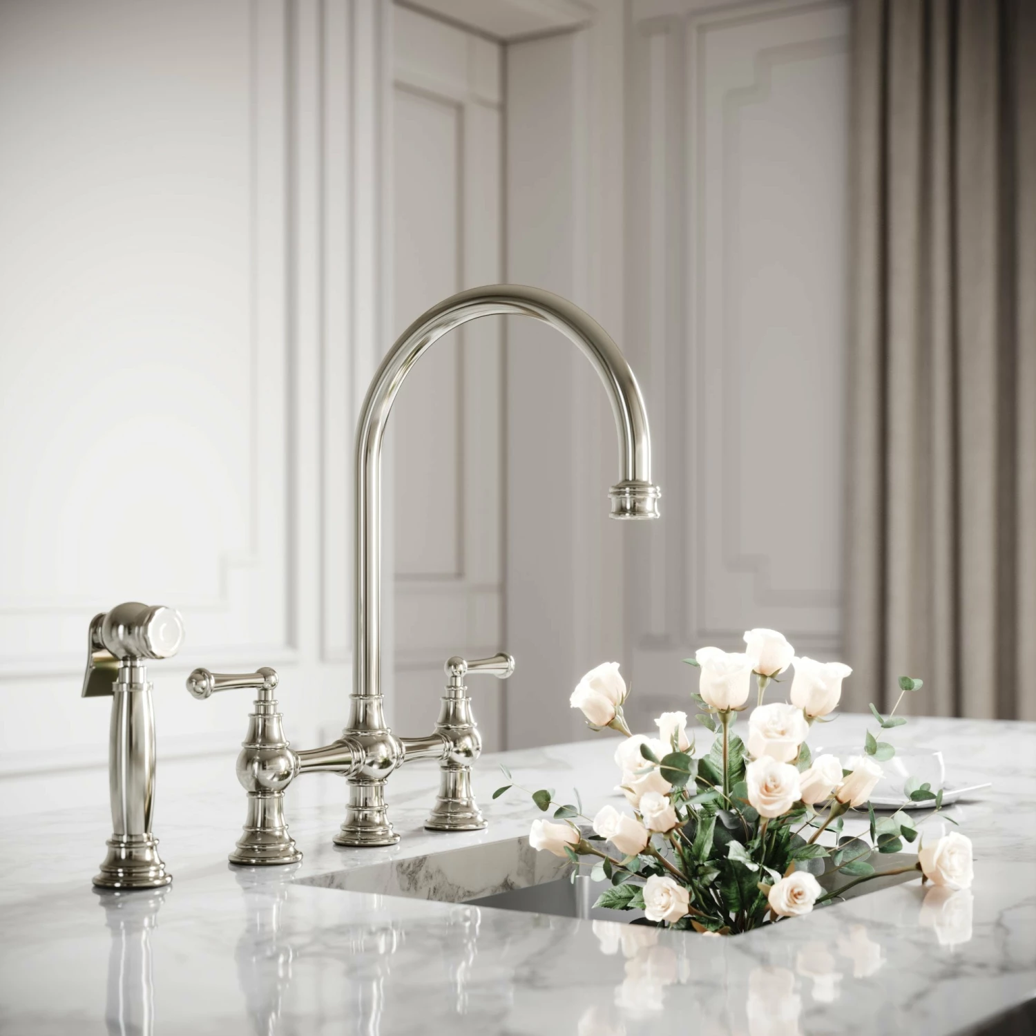 Asbury 4-hole Traditional Kitchen Tap Polished Nickel 3 Asbury 4-hole Traditional Kitchen Tap Polished Nickel