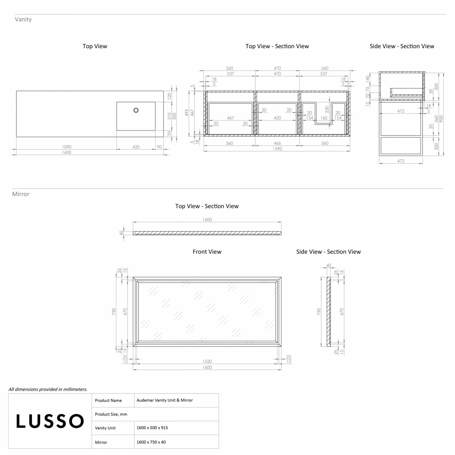 Audemar Vanity Unit With Stone Basin (Black 1600mm) 8 Audemar Vanity Unit With Stone Basin (Black 1600mm) - Image 6