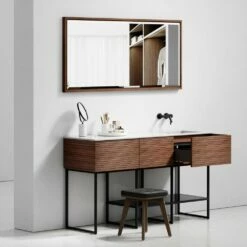 Audemar Vanity Unit With Stone Basin (Walnut 1600mm) -LUSSOSTONE Shop audemar vanity unit with stone basin walnut 1600mm p5053 27748 image