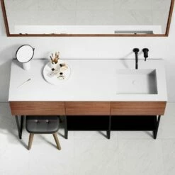Audemar Vanity Unit With Stone Basin (Walnut 1600mm) -LUSSOSTONE Shop audemar vanity unit with stone basin walnut 1600mm p5053 27750 image