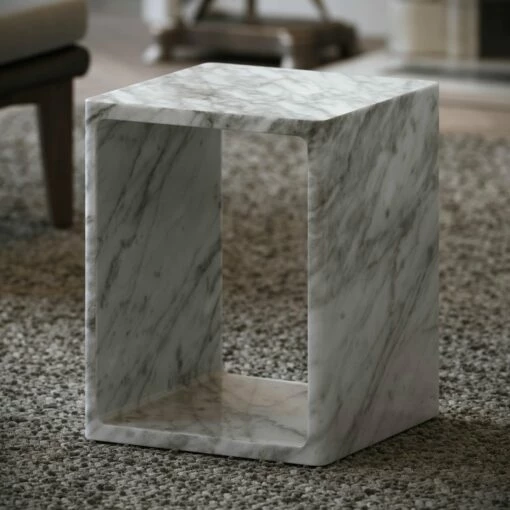 Azzurra Carrara Marble Side Table 400mm -LUSSOSTONE Shop azzurra carrara marble side table 400mm p5264 34169 zoom