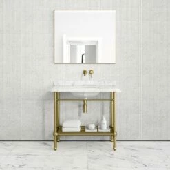 Belmont Traditional Brushed Gold Vanity Unit With Carrara Marble Countertop 1000mm -LUSSOSTONE Shop belmont traditional brushed gold vanity unit with carrara marble countertop 1000mm p5356 36404 zoom