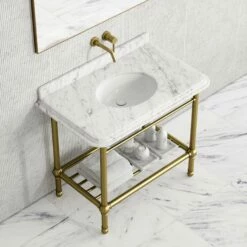 Belmont Traditional Brushed Gold Vanity Unit With Carrara Marble Countertop 1000mm -LUSSOSTONE Shop belmont traditional brushed gold vanity unit with carrara marble countertop 1000mm p5356 36405 zoom