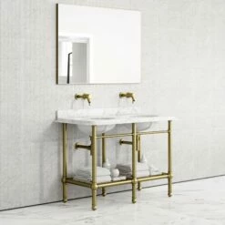 Belmont Traditional Brushed Gold Vanity Unit With Carrara Marble Countertop 1200mm