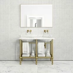 Belmont Traditional Brushed Gold Vanity Unit With Carrara Marble Countertop 1200mm -LUSSOSTONE Shop belmont traditional brushed gold vanity unit with carrara marble countertop 1200mm p5357 36409 zoom