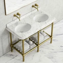 Belmont Traditional Brushed Gold Vanity Unit With Carrara Marble Countertop 1200mm -LUSSOSTONE Shop belmont traditional brushed gold vanity unit with carrara marble countertop 1200mm p5357 36410 zoom