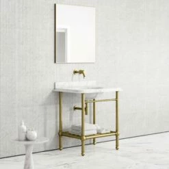 Belmont Traditional Brushed Gold Vanity Unit With Carrara Marble Countertop 800mm