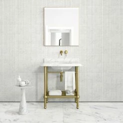 Belmont Traditional Brushed Gold Vanity Unit With Carrara Marble Countertop 800mm -LUSSOSTONE Shop belmont traditional brushed gold vanity unit with carrara marble countertop 800mm p5355 36399 zoom