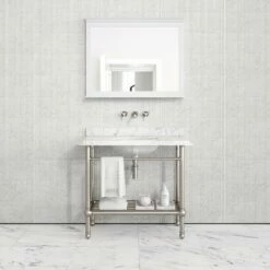 Belmont Traditional Polished Nickel Vanity Unit With Carrara Marble Countertop 1000mm -LUSSOSTONE Shop belmont traditional polished nickel vanity unit with carrara marble countertop 1000mm p5359 36283 zoom