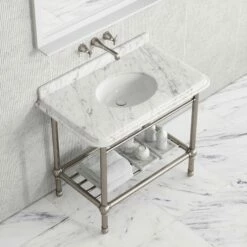 Belmont Traditional Polished Nickel Vanity Unit With Carrara Marble Countertop 1000mm -LUSSOSTONE Shop belmont traditional polished nickel vanity unit with carrara marble countertop 1000mm p5359 36284 zoom