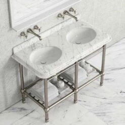 Belmont Traditional Polished Nickel Vanity Unit With Carrara Marble Countertop 1200mm -LUSSOSTONE Shop belmont traditional polished nickel vanity unit with carrara marble countertop 1200mm p5360 36288 zoom
