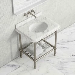 Belmont Traditional Polished Nickel Vanity Unit With Carrara Marble Countertop 800mm -LUSSOSTONE Shop belmont traditional polished nickel vanity unit with carrara marble countertop 800mm p5358 36280 zoom