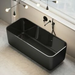 Benoit Freestanding Matte & Polished Black Bath 1500mm