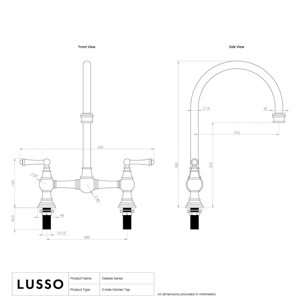 Celeste 2-hole Traditional Kitchen Tap Aged Bronze 7 Celeste 2-hole Traditional Kitchen Tap Aged Bronze - Image 5