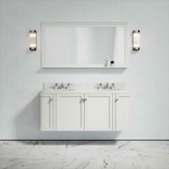 Charsley Carrara Marble Wall Mounted Vanity Unit (Matte Cream) 1400mm