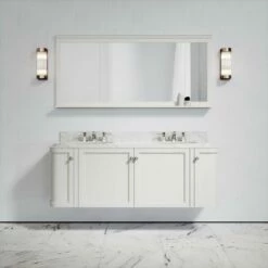 Charsley Carrara Marble Wall Mounted Vanity Unit (Matte Cream) 1600mm