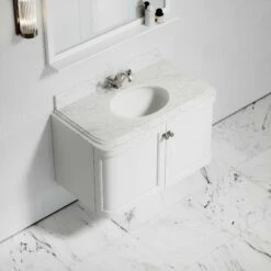 Charsley Carrara Marble Wall Mounted Vanity Unit (Matte White) 1000mm -LUSSOSTONE Shop charsley carrara marble wall mounted vanity unit matte white 1000mm p3656 18289 zoom