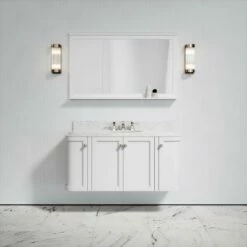 Charsley Carrara Marble Wall Mounted Vanity Unit (Matte White) 1200mm