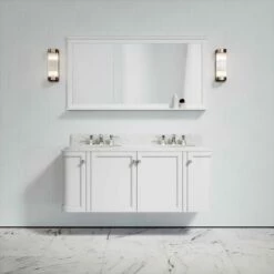 Charsley Carrara Marble Wall Mounted Vanity Unit (Matte White) 1400mm