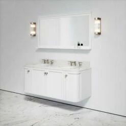 Charsley Carrara Marble Wall Mounted Vanity Unit (Matte White) 1400mm -LUSSOSTONE Shop charsley carrara marble wall mounted vanity unit matte white 1400mm p3659 18296 zoom