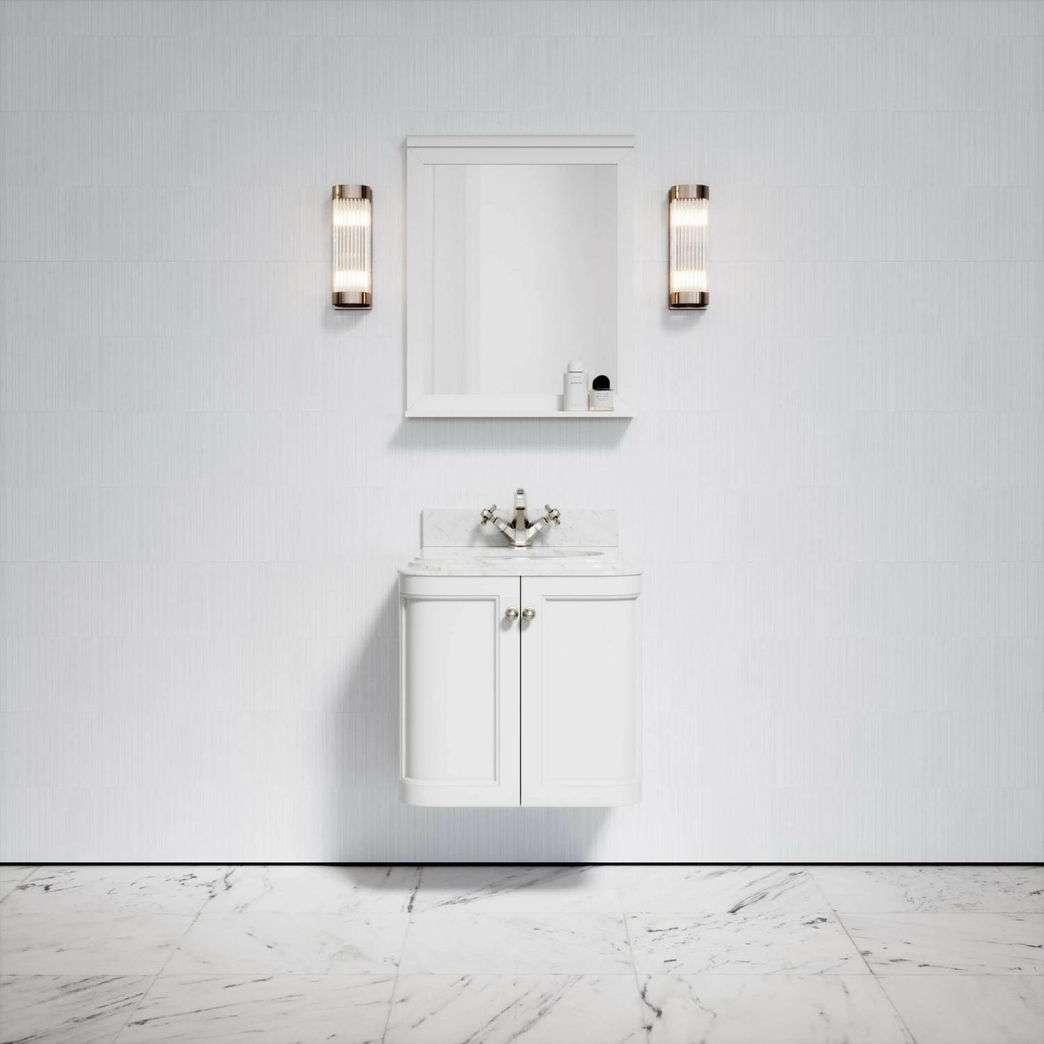 Charsley Carrara Marble Wall Mounted Vanity Unit (Matte White) 600mm 3 Charsley Carrara Marble Wall Mounted Vanity Unit (Matte White) 600mm