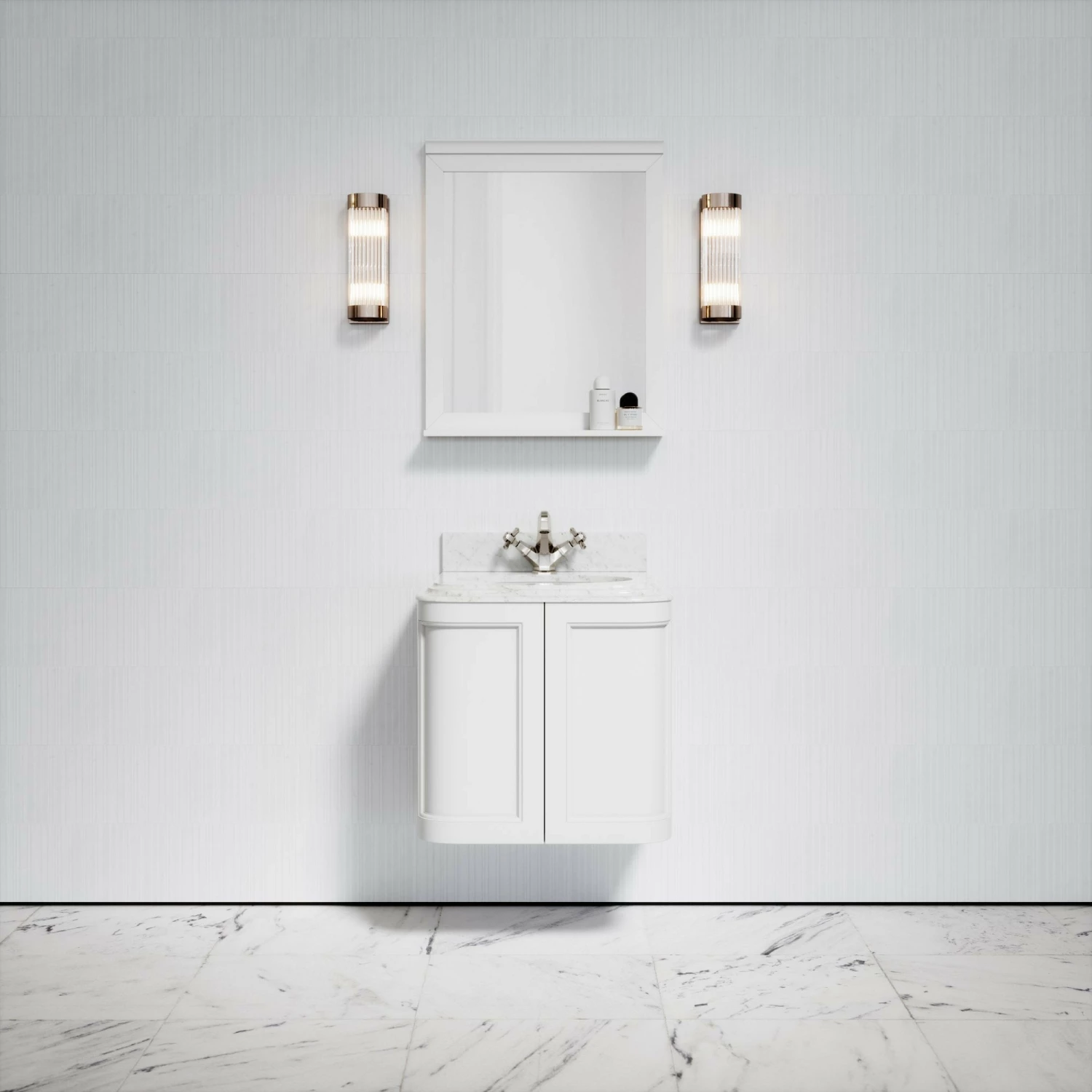 Charsley Carrara Marble Wall Mounted Vanity Unit (Matte White) 600mm 7 Charsley Carrara Marble Wall Mounted Vanity Unit (Matte White) 600mm - Image 5