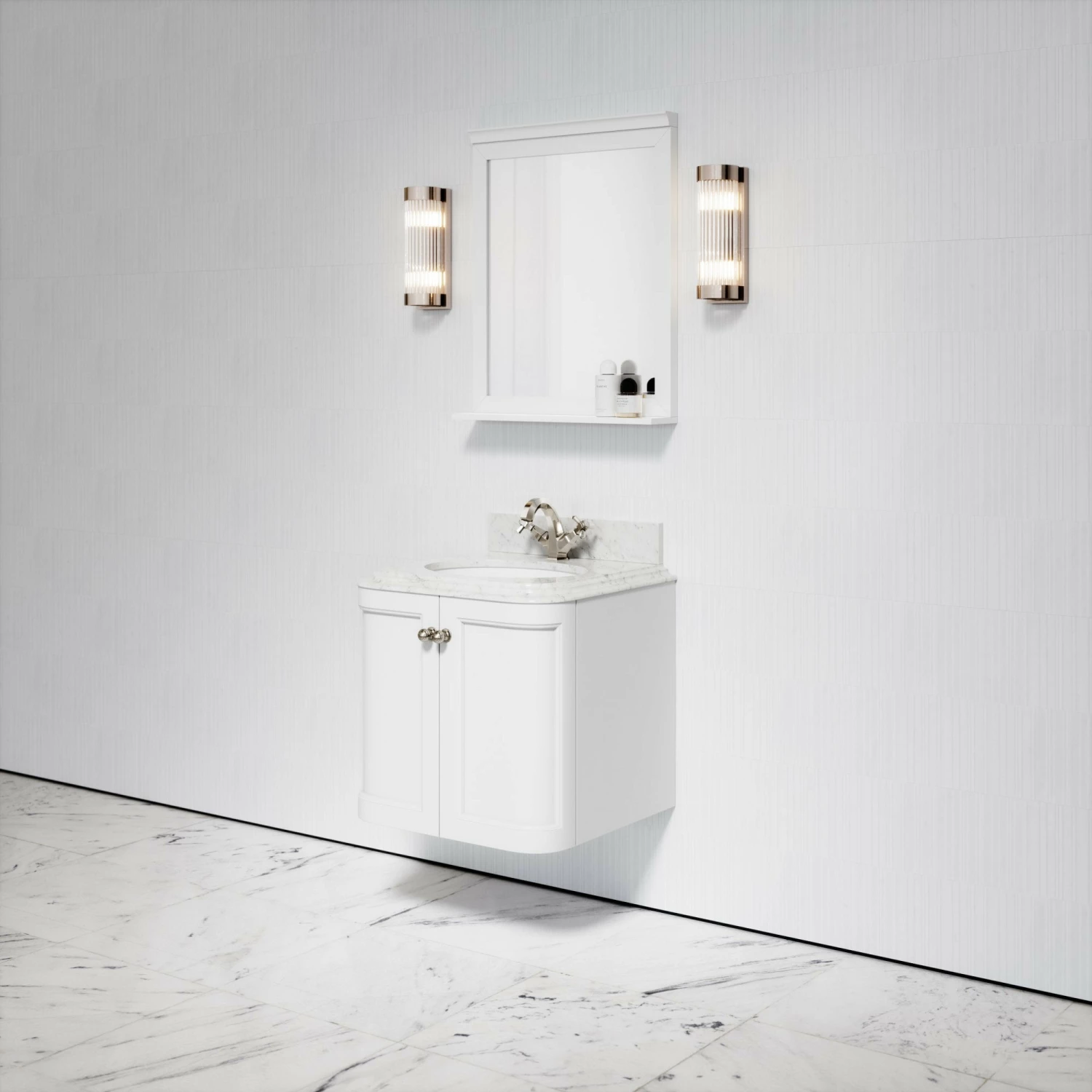 Charsley Carrara Marble Wall Mounted Vanity Unit (Matte White) 600mm 6 Charsley Carrara Marble Wall Mounted Vanity Unit (Matte White) 600mm - Image 4