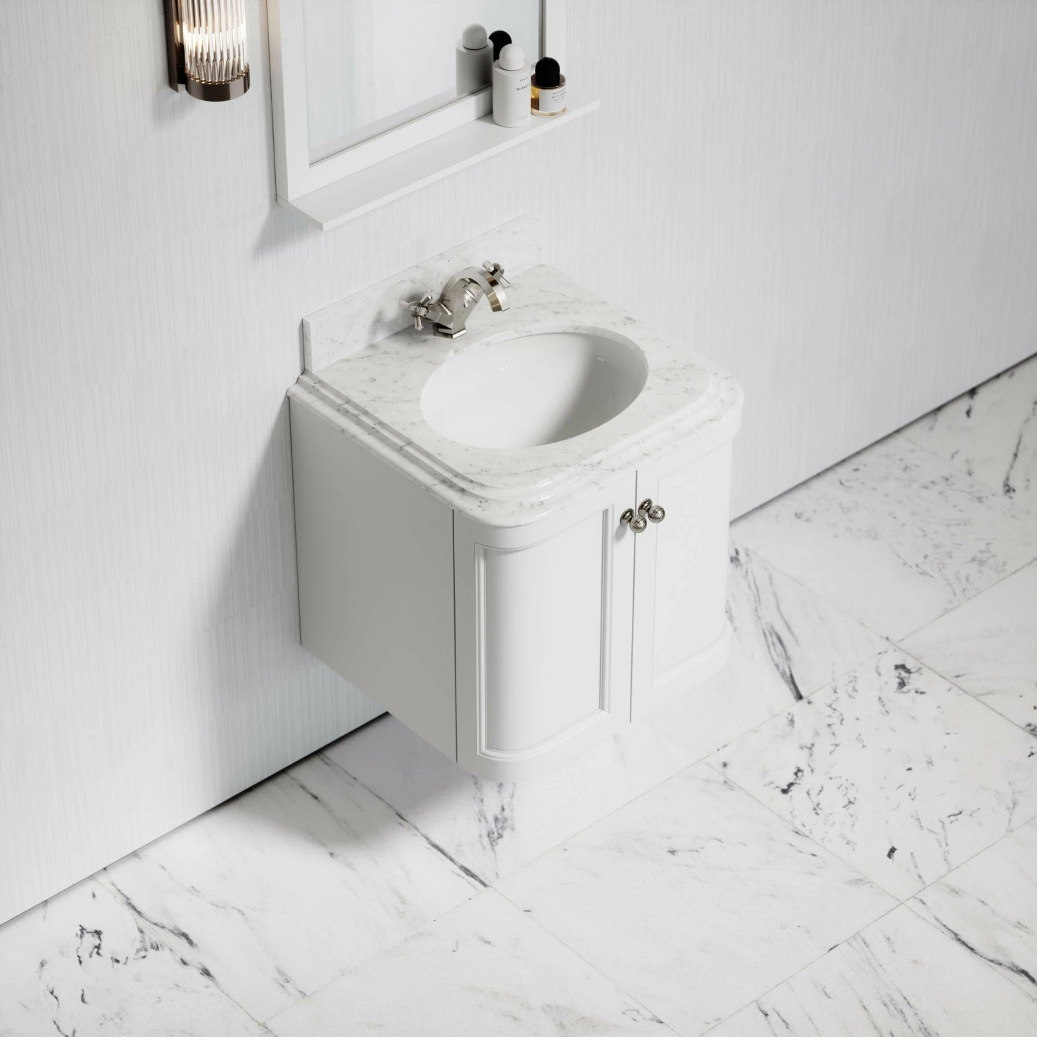 Charsley Carrara Marble Wall Mounted Vanity Unit (Matte White) 600mm 5 Charsley Carrara Marble Wall Mounted Vanity Unit (Matte White) 600mm - Image 3