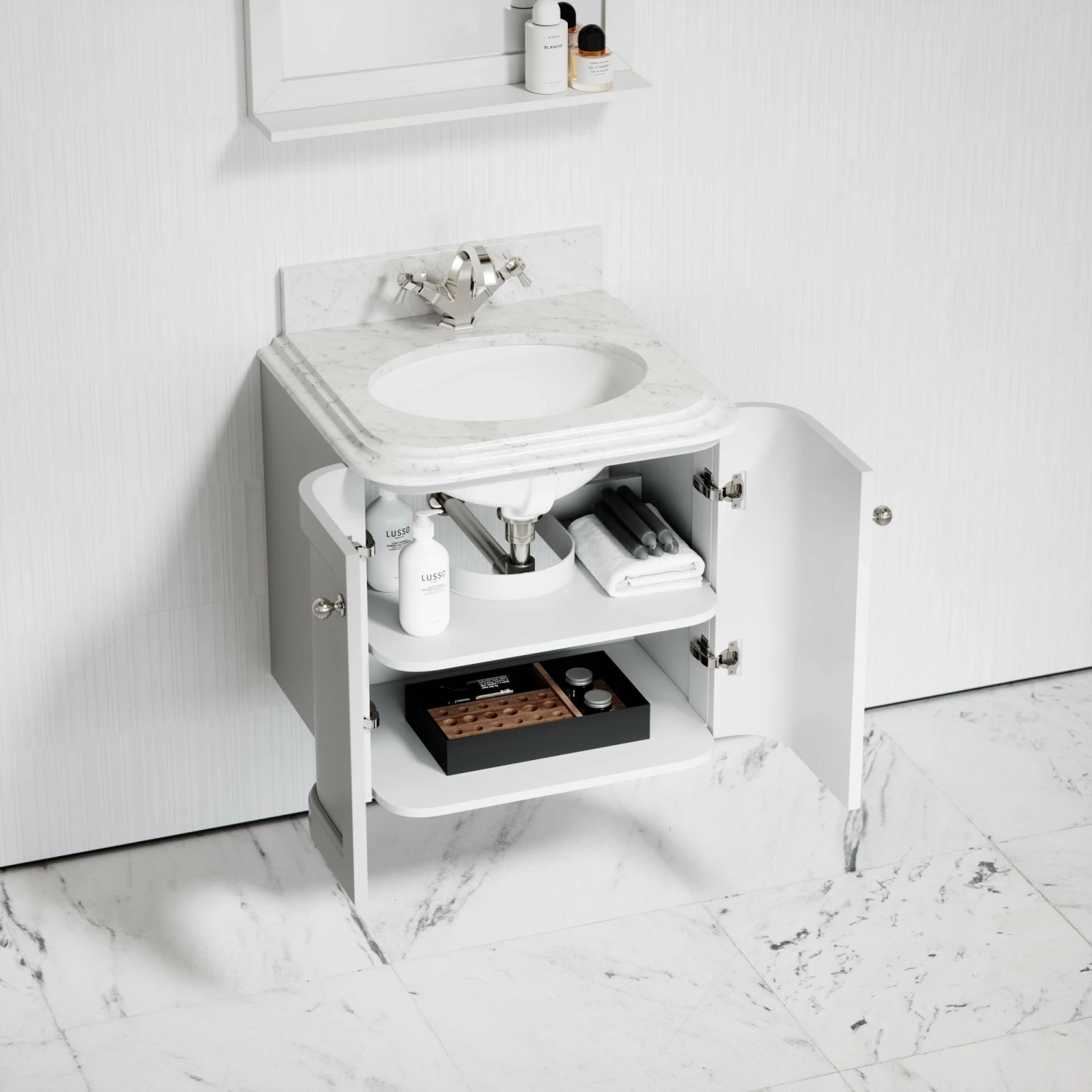 Charsley Carrara Marble Wall Mounted Vanity Unit (Matte White) 600mm 4 Charsley Carrara Marble Wall Mounted Vanity Unit (Matte White) 600mm - Image 2