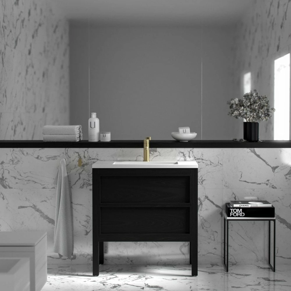 Claridge Vanity Unit With Stone Basin (Black Oak 800mm) 3 Claridge Vanity Unit With Stone Basin (Black Oak 800mm)
