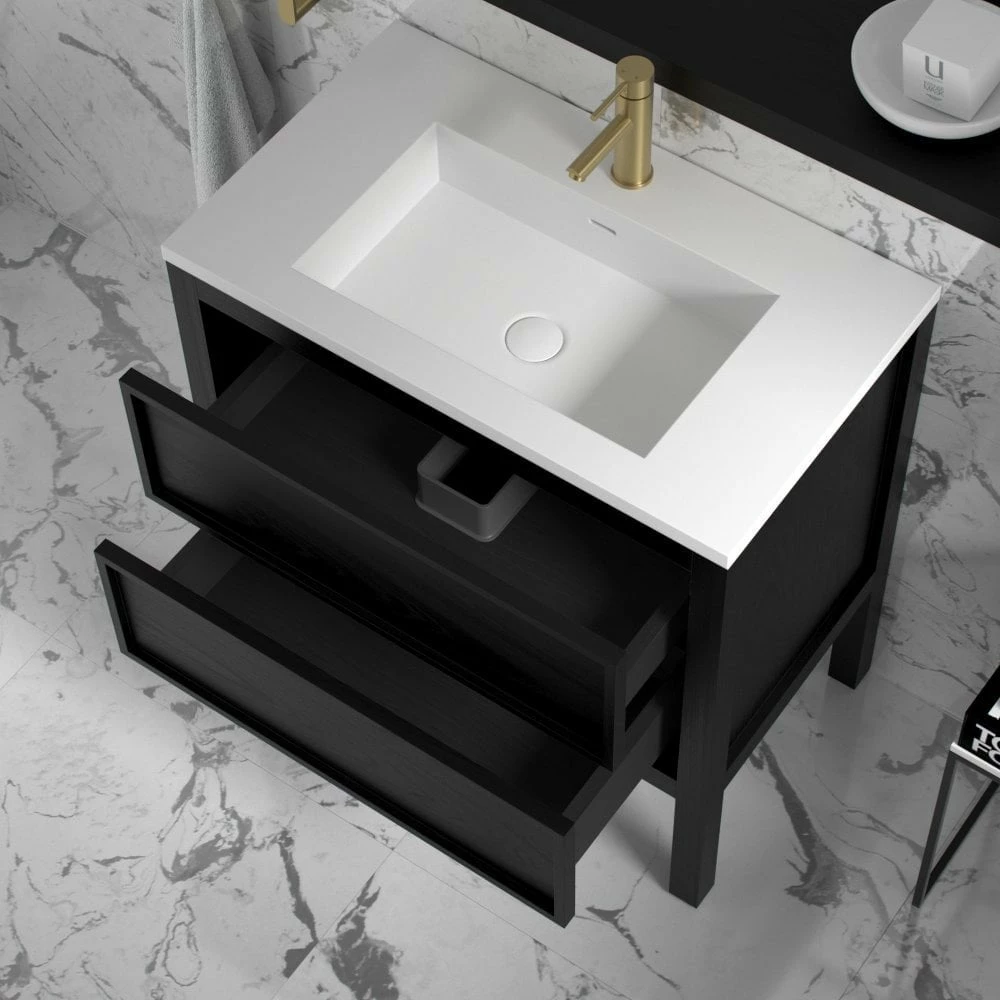Claridge Vanity Unit With Stone Basin (Black Oak 800mm) 4 Claridge Vanity Unit With Stone Basin (Black Oak 800mm) - Image 2