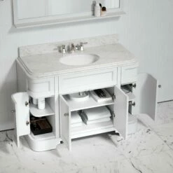Connaught Carrara Marble Floorstanding Vanity Unit (Primed White) 1200mm -LUSSOSTONE Shop connaught carrara marble floorstanding vanity unit primed white 1200mm p3645 24749 zoom