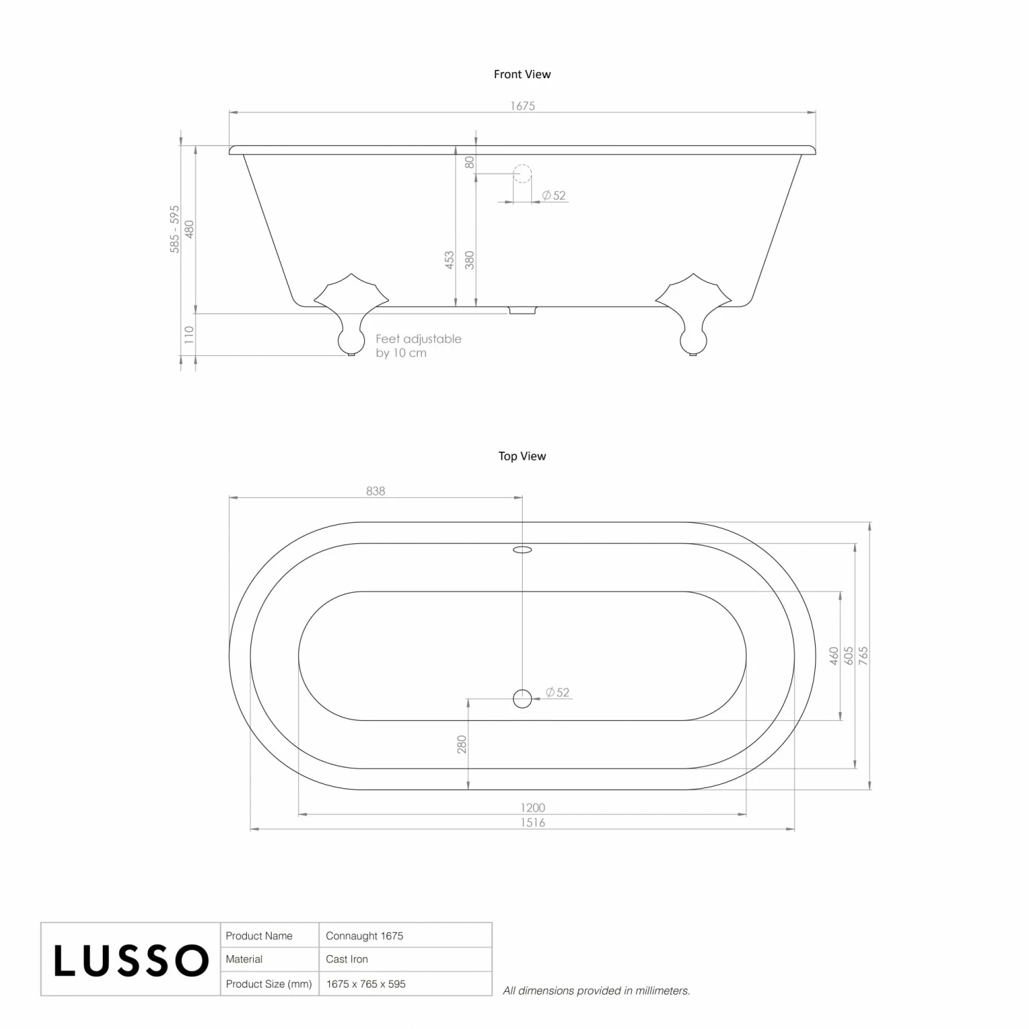 Connaught Matte Cream Roll Top Cast Iron Bath 1675mm 7 Connaught Matte Cream Roll Top Cast Iron Bath 1675mm - Image 5
