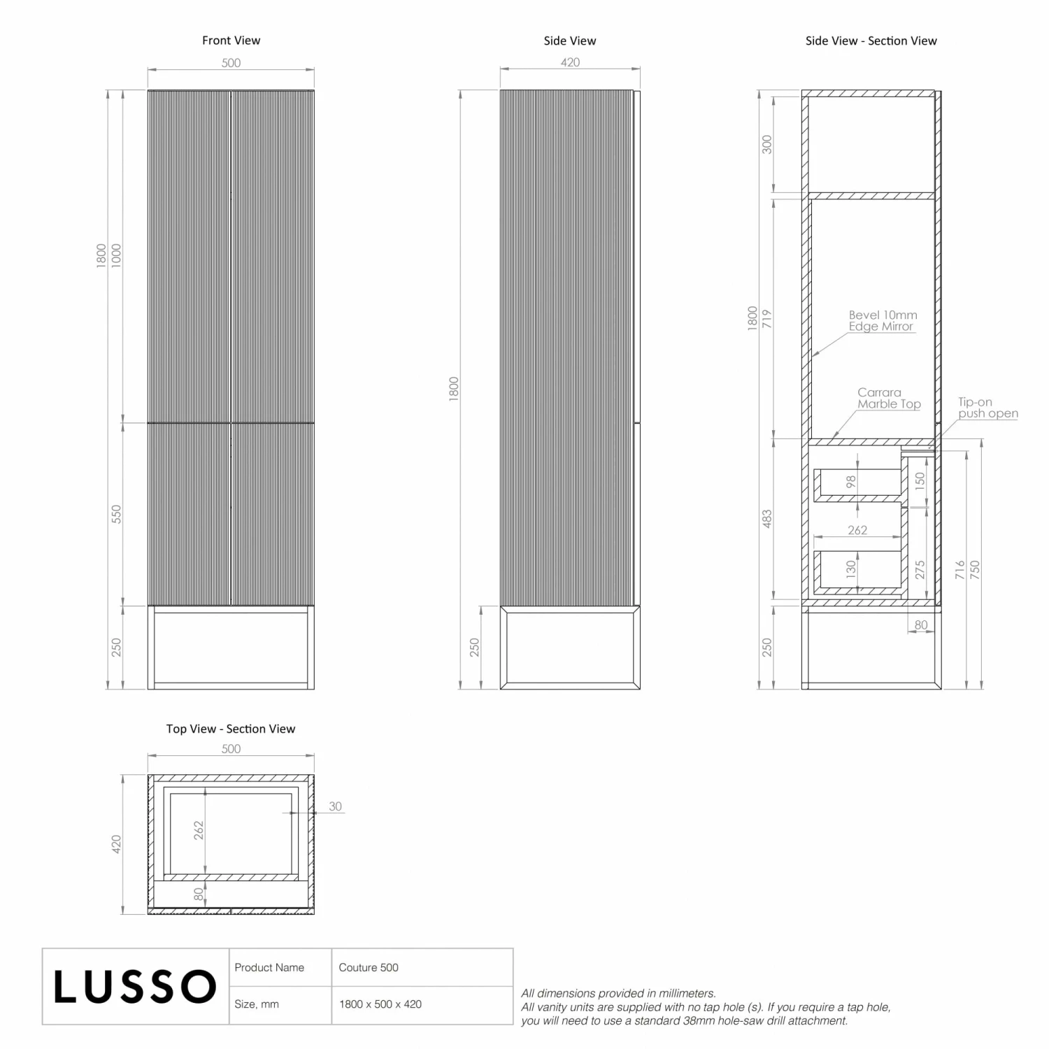 Couture Beauty Storage Cabinet Matte Black 500mm 8 Couture Beauty Storage Cabinet Matte Black 500mm - Image 6