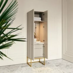 Couture Beauty Storage Cabinet Matte Velvet Beige 500mm -LUSSOSTONE Shop couture beauty storage cabinet matte velvet beige 500mm p4731 26424 zoom