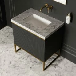 Couture Floorstanding Fluted Vanity Unit (Matte Black 800mm) -LUSSOSTONE Shop couture floorstanding fluted vanity unit matte black 800mm p4697 26352 zoom