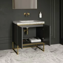 Couture Floorstanding Fluted Vanity Unit (Matte Black 800mm) -LUSSOSTONE Shop couture floorstanding fluted vanity unit matte black 800mm p4697 27408 zoom