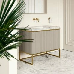 Couture Floorstanding Vanity Unit (Matte Velvet Beige 1000mm) -LUSSOSTONE Shop couture floorstanding vanity unit matte velvet beige 1000mm p4728 26467 zoom