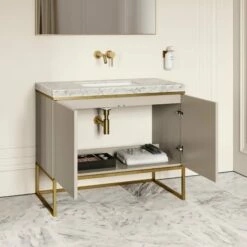 Couture Floorstanding Vanity Unit (Matte Velvet Beige 1000mm) -LUSSOSTONE Shop couture floorstanding vanity unit matte velvet beige 1000mm p4728 27413 zoom