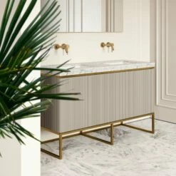 Couture Floorstanding Vanity Unit (Matte Velvet Beige 1400mm) -LUSSOSTONE Shop couture floorstanding vanity unit matte velvet beige 1400mm p4730 26475 zoom