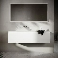 Cubik White Wood Grain Vanity Unit 1500mm