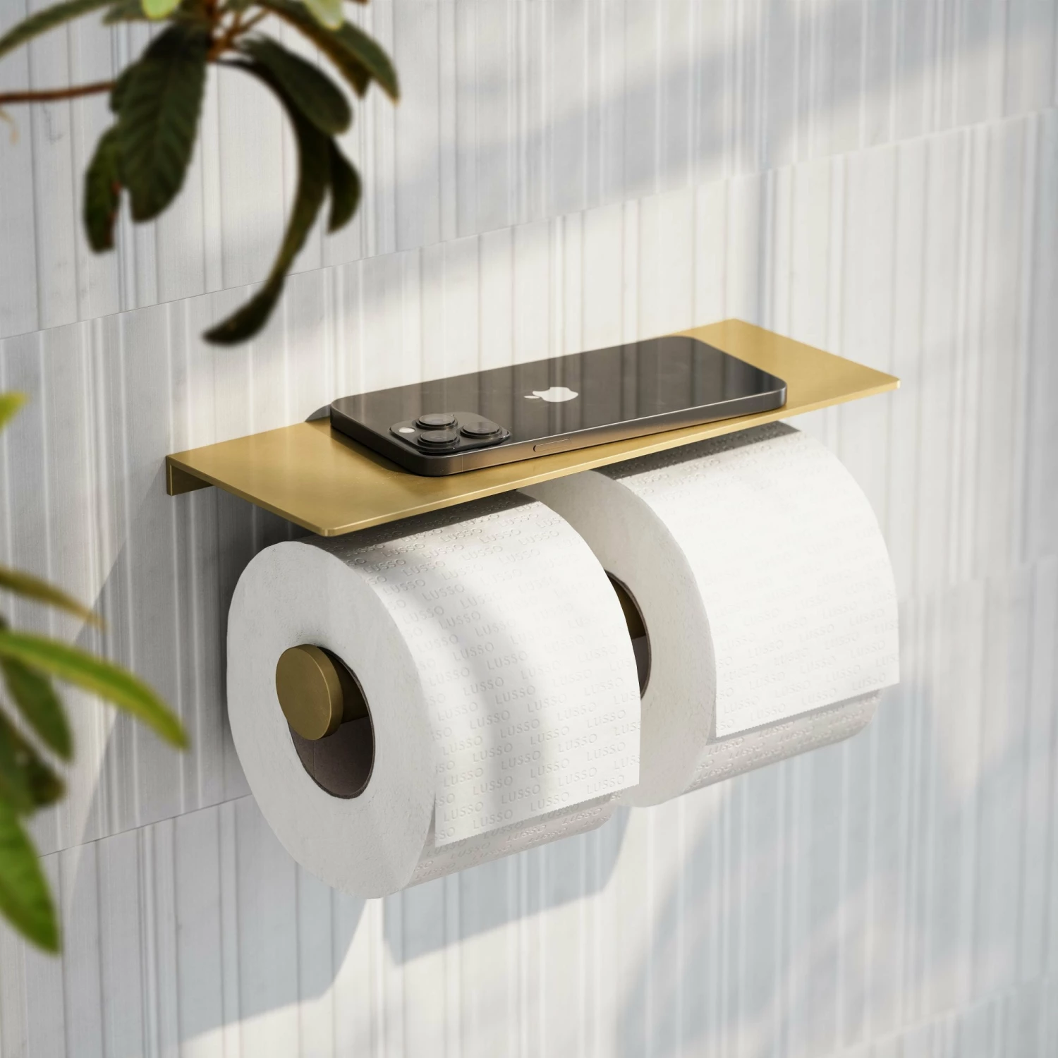 Deka Brushed Gold Double Toilet Roll Holder With Shelf 3 Deka Brushed Gold Double Toilet Roll Holder With Shelf