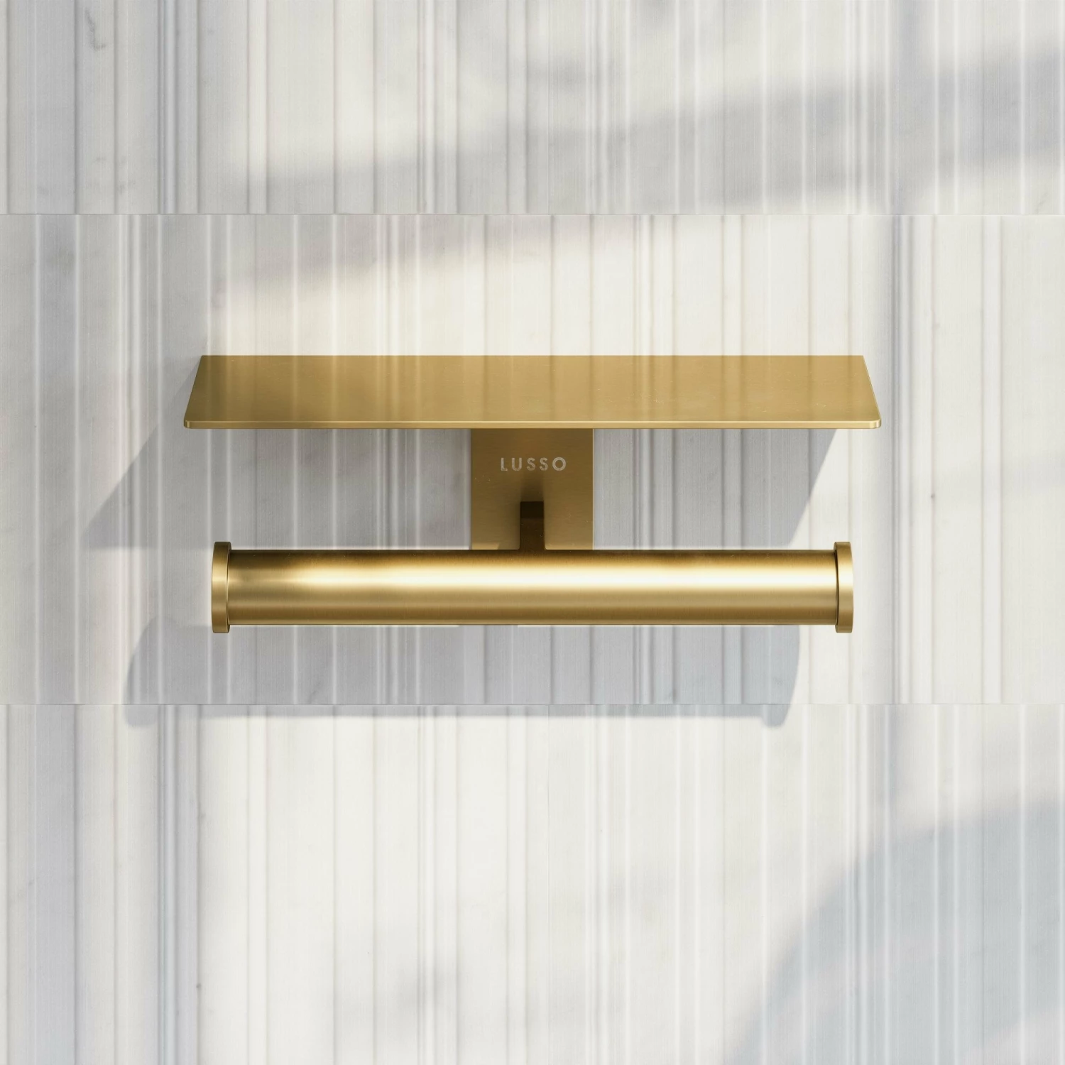 Deka Brushed Gold Double Toilet Roll Holder With Shelf 5 Deka Brushed Gold Double Toilet Roll Holder With Shelf - Image 3