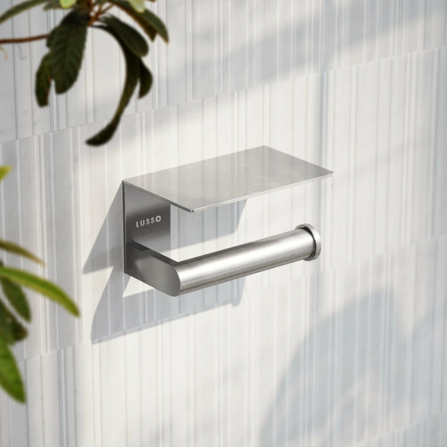 Deka Brushed Stainless Toilet Roll Holder With Shelf 4 Deka Brushed Stainless Toilet Roll Holder With Shelf - Image 2