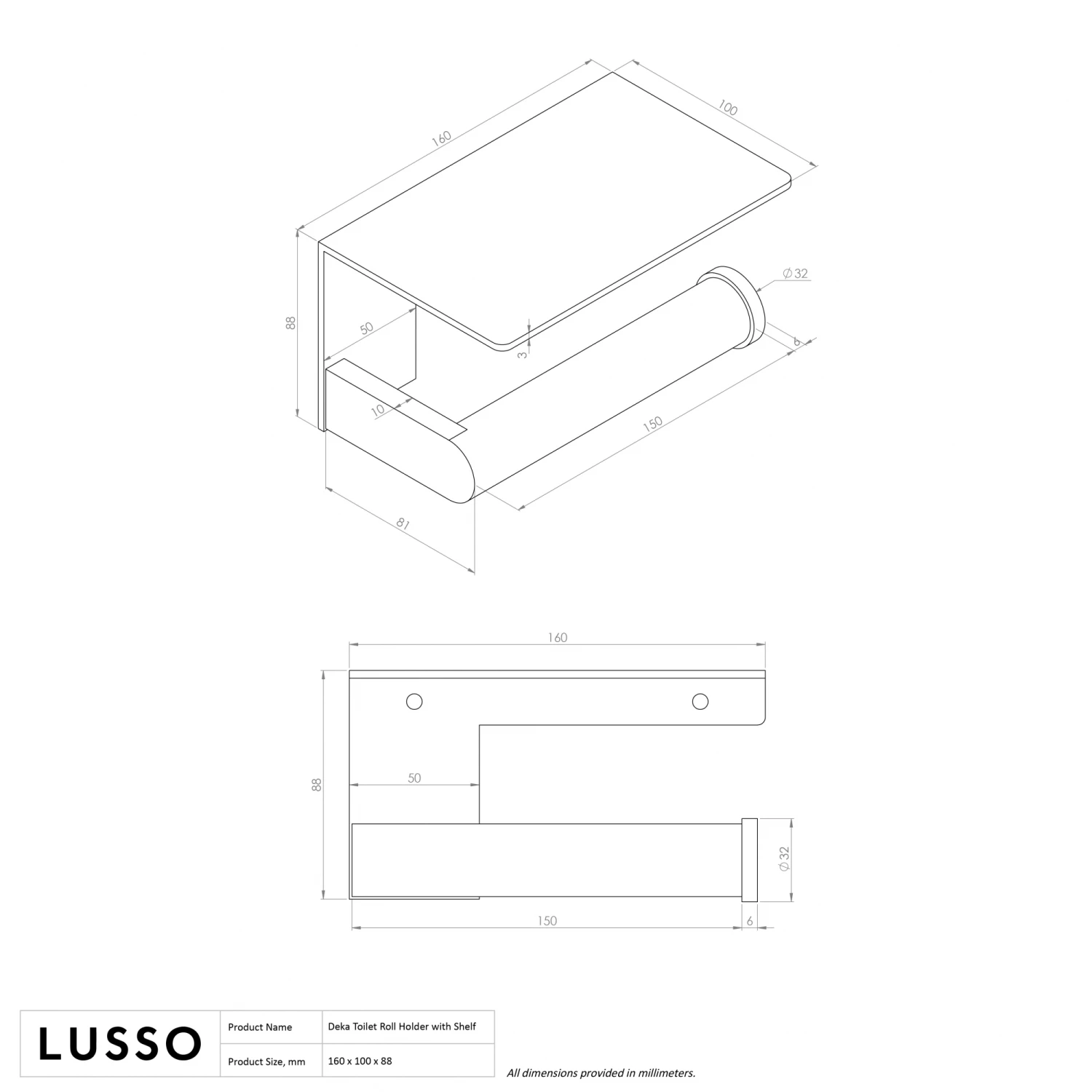 Deka Brushed Stainless Toilet Roll Holder With Shelf 6 Deka Brushed Stainless Toilet Roll Holder With Shelf - Image 4