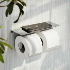 Deka Chrome Double Toilet Roll Holder With Shelf